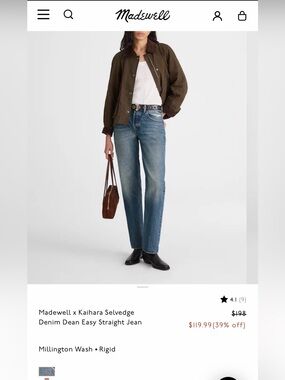 Madewell + Kaihara The Dean Easy Straight-leg Jeans, Size 28